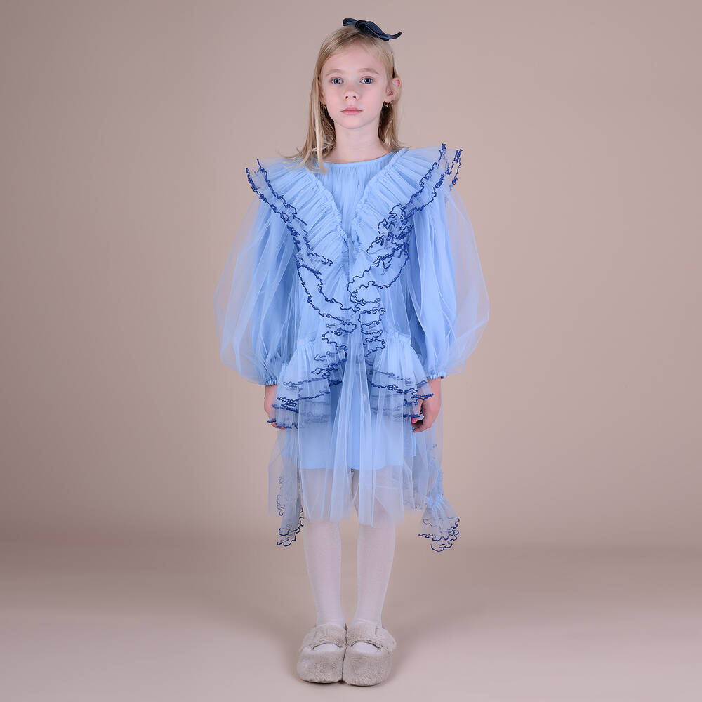 راسبيري بلام -فستان تول لون أزرق | Childrensalon Outlet