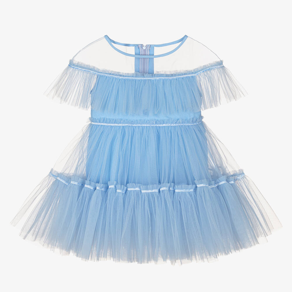RaspberryPlum - Girls Blue Tulle Tiered Dress | Childrensalon
