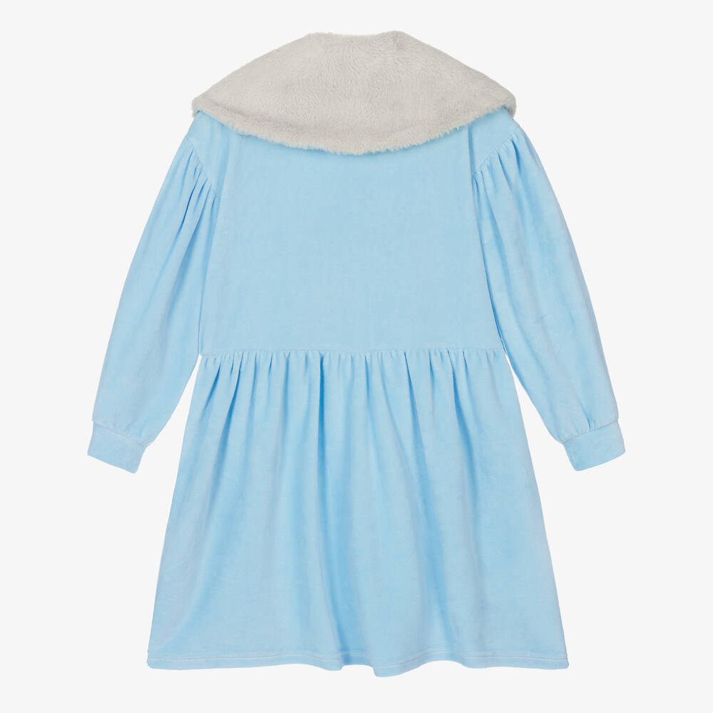 RaspberryPlum-Girls Blue Velour Cat Dress | Childrensalon Outlet