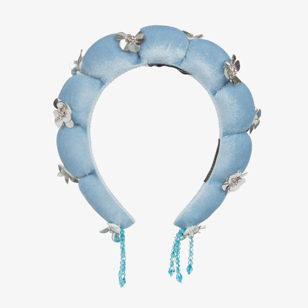 RaspberryPlum-Girls Blue Velvet & Sequin Flower Hairband | Childrensalon Outlet