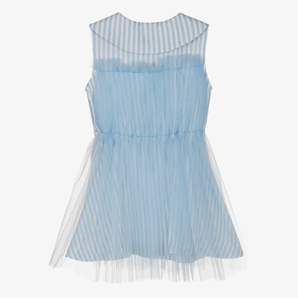 RaspberryPlum-Бело-голубое платье из тюля в полоску | Childrensalon Outlet