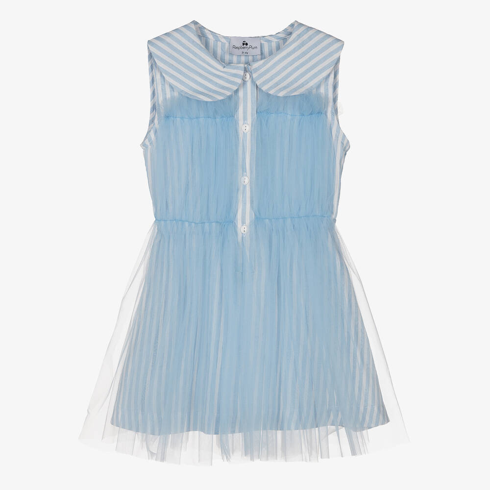 RaspberryPlum-Girls Blue & White Stripe Tulle Dress | Childrensalon Outlet