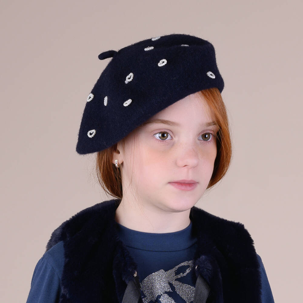 RaspberryPlum-Girls Blue Wool Heart Beret | Childrensalon Outlet