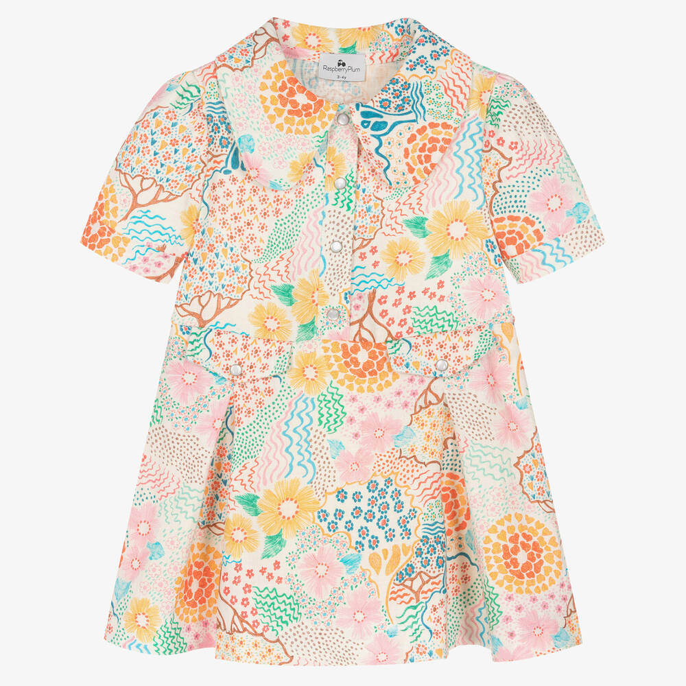 RaspberryPlum - Разноцветное льняное платье с цветами | Childrensalon