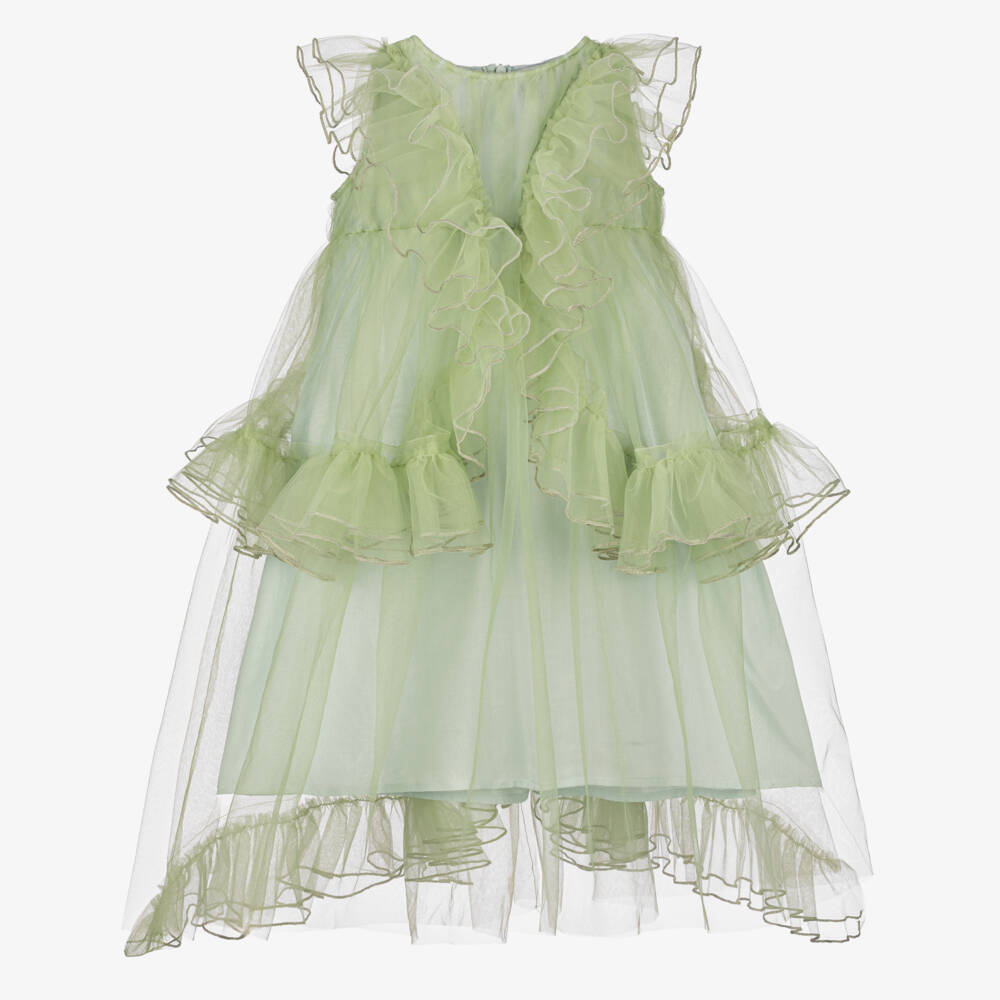 RaspberryPlum-Girls Elegant Green Tulle Frock | Childrensalon Outlet