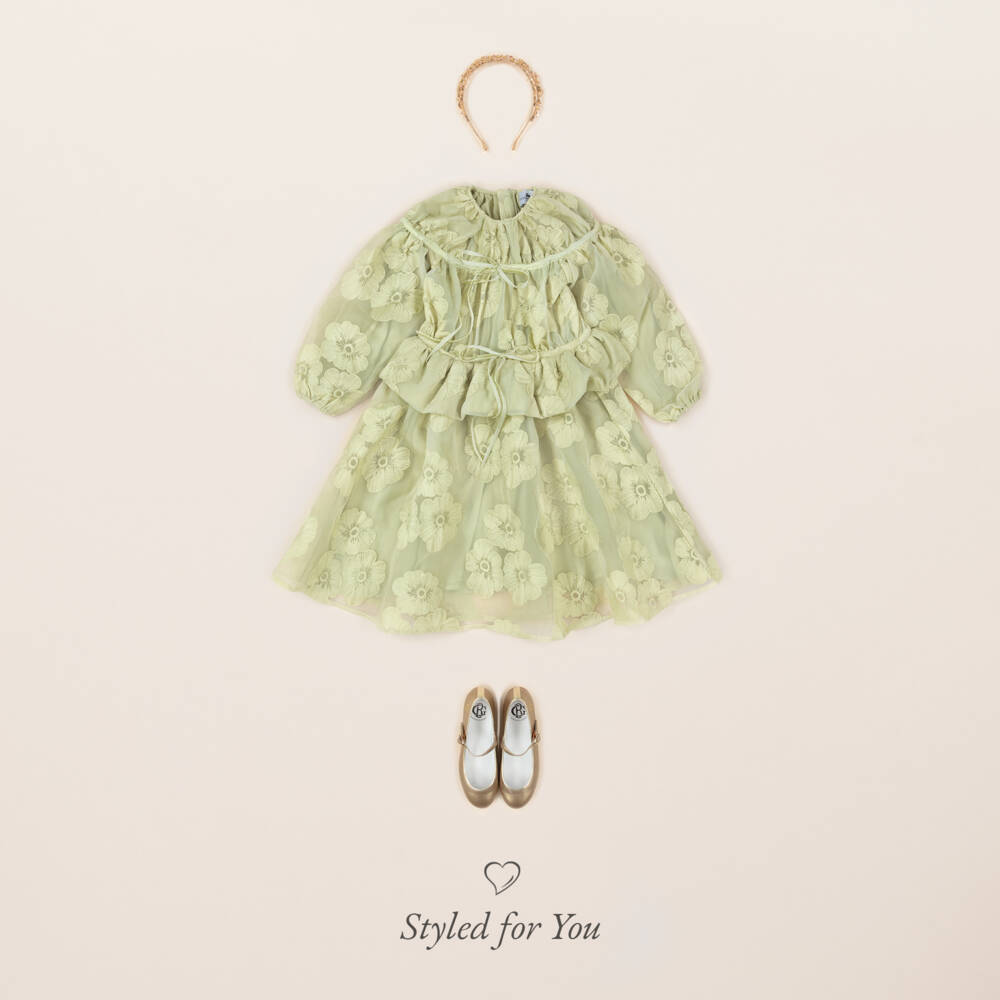 RaspberryPlum-Girls Green Organza Dress with Floral Embroidery | Childrensalon Outlet