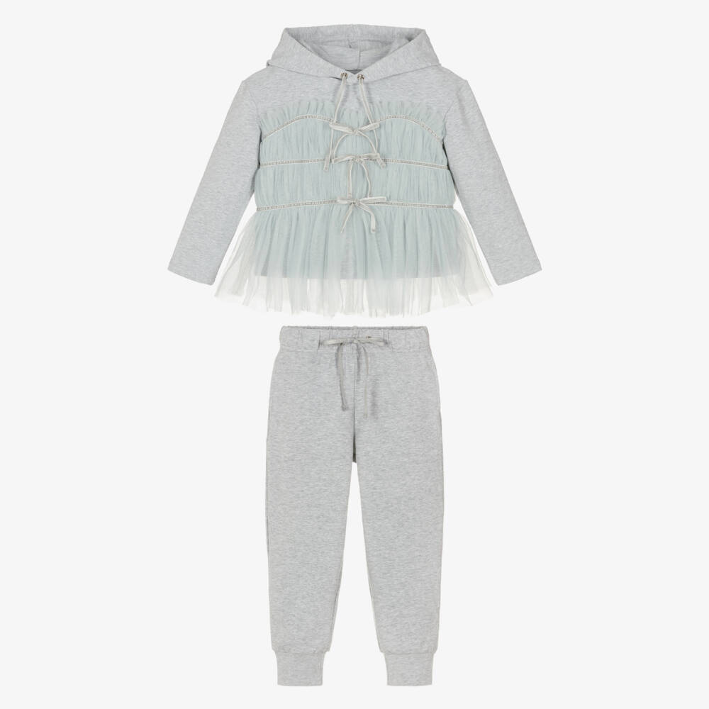 RaspberryPlum-Girls Grey Jersey & Tulle Hooded Tracksuit | Childrensalon Outlet