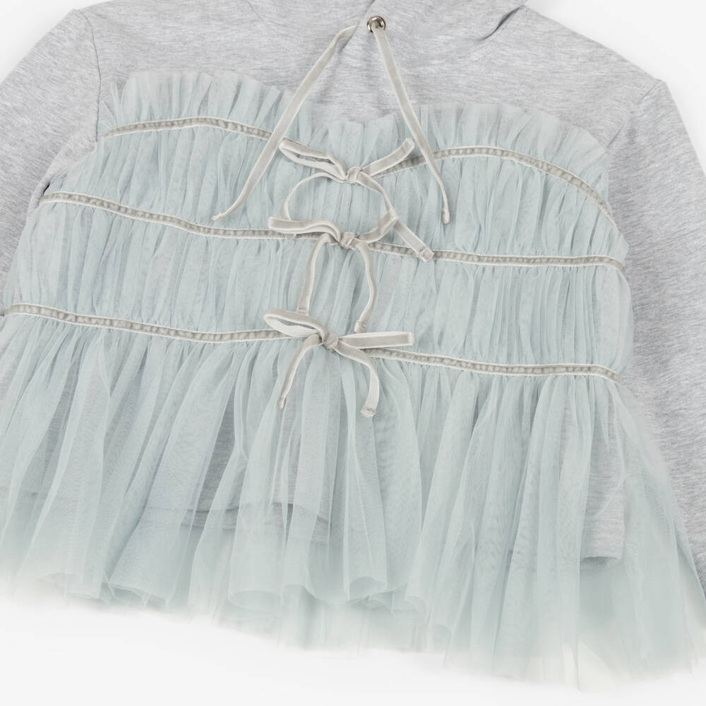 RaspberryPlum-Girls Grey Jersey & Tulle Hooded Tracksuit | Childrensalon Outlet