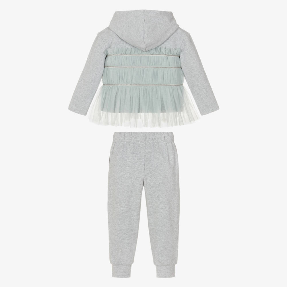 RaspberryPlum-Girls Grey Jersey & Tulle Hooded Tracksuit | Childrensalon Outlet