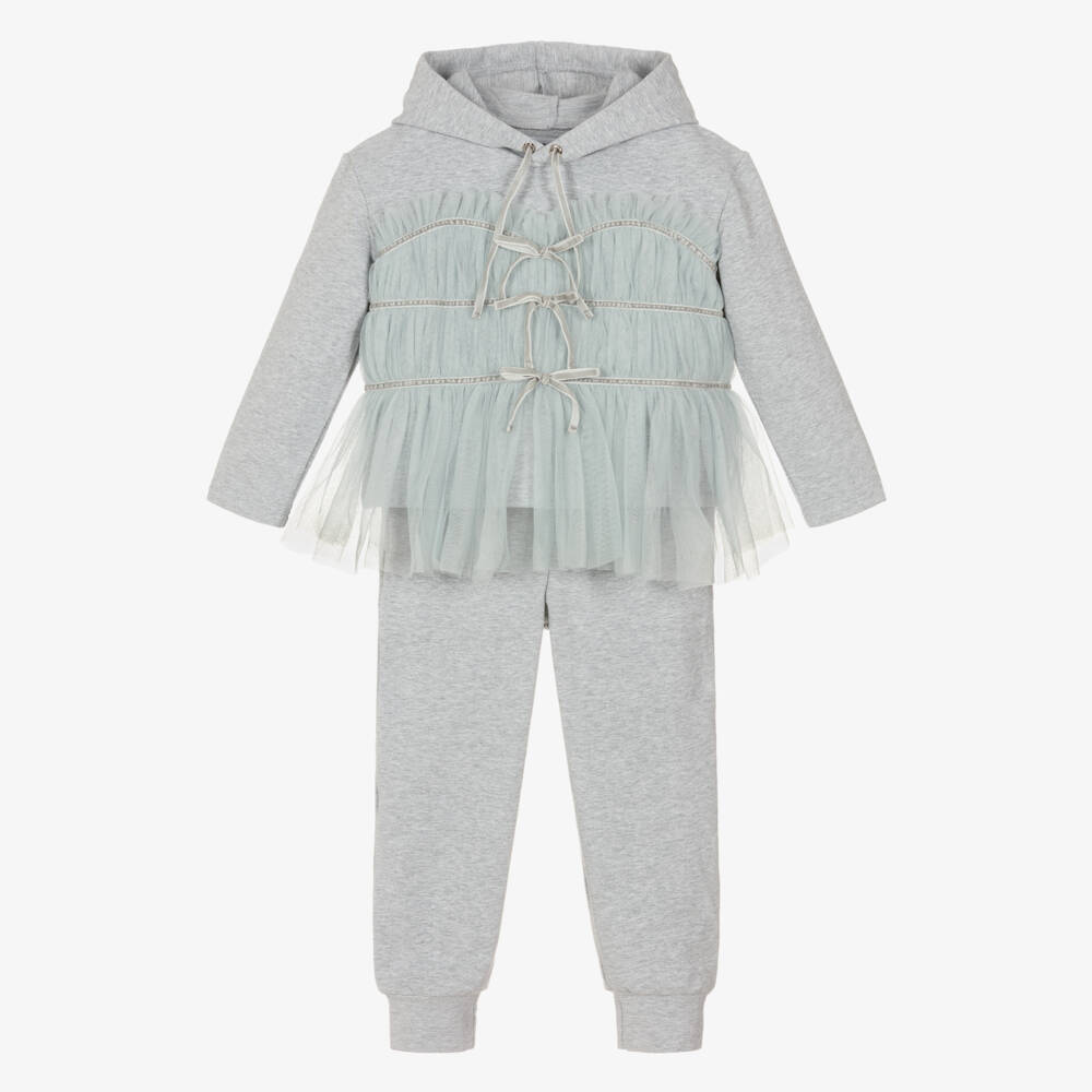 RaspberryPlum-Girls Grey Jersey & Tulle Hooded Tracksuit | Childrensalon Outlet
