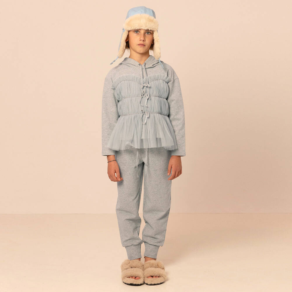 RaspberryPlum-Girls Grey Jersey & Tulle Hooded Tracksuit | Childrensalon Outlet