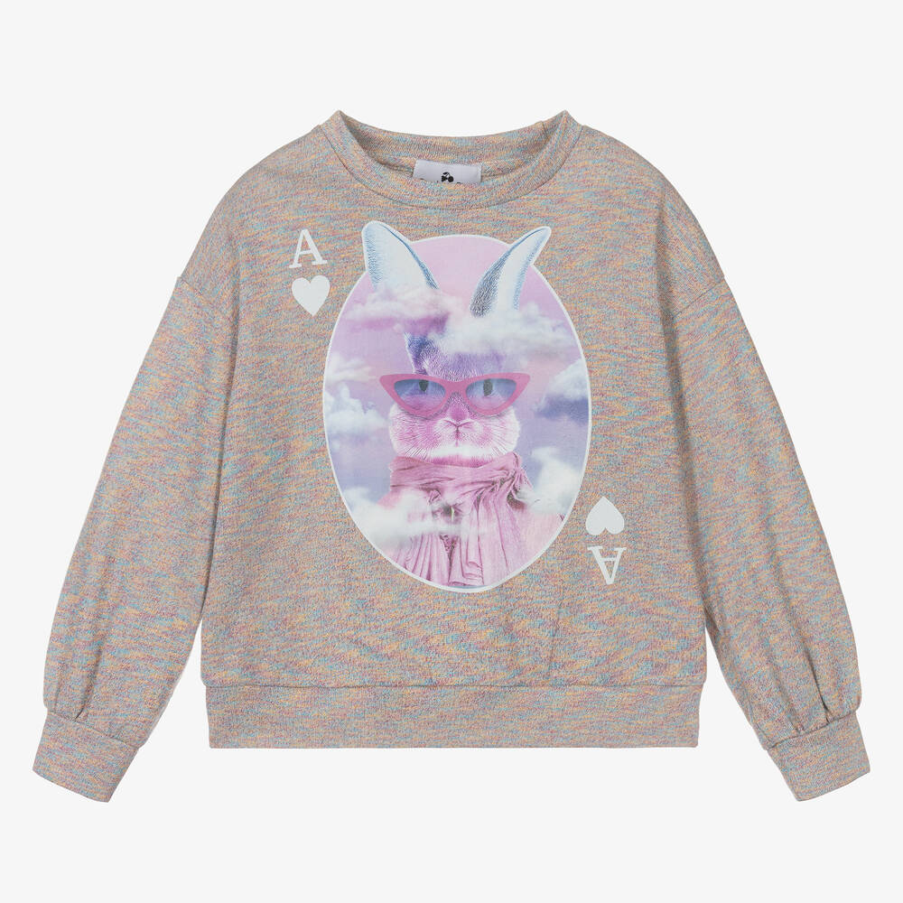 RaspberryPlum-Серый свитшот из меланжевого люрекса с кроликом | Childrensalon Outlet