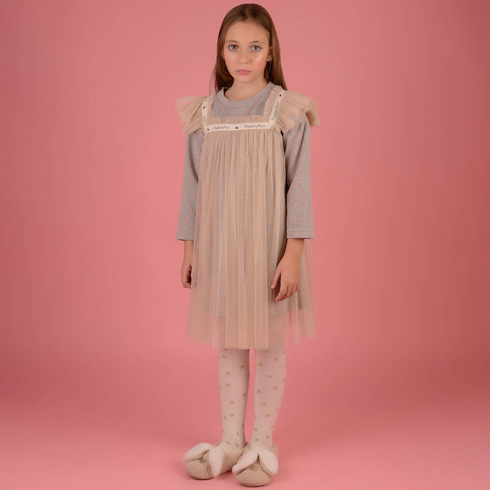 RaspberryPlum-Серое платье из меланжевого люрекса и тюля | Childrensalon Outlet