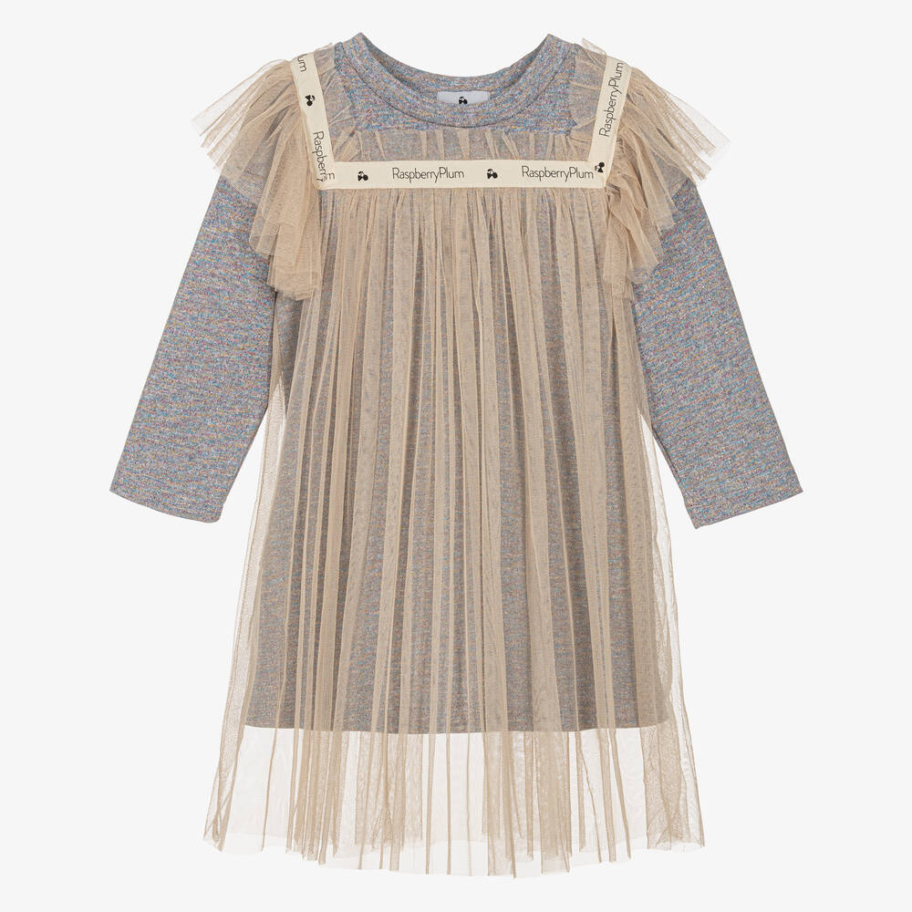 RaspberryPlum - Girls Grey Marl Lurex & Tulle Dress | Childrensalon