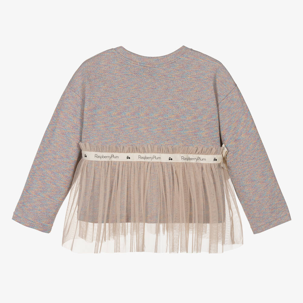 RaspberryPlum-سويتشيرت قطن لوريكس وتول لون رمادي مونس | Childrensalon Outlet