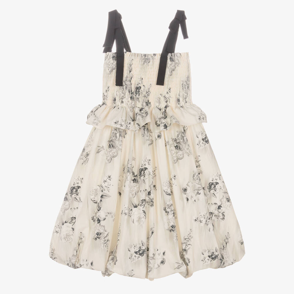 RaspberryPlum-Girls Ivory & Black Floral Print Cotton Dress | Childrensalon Outlet