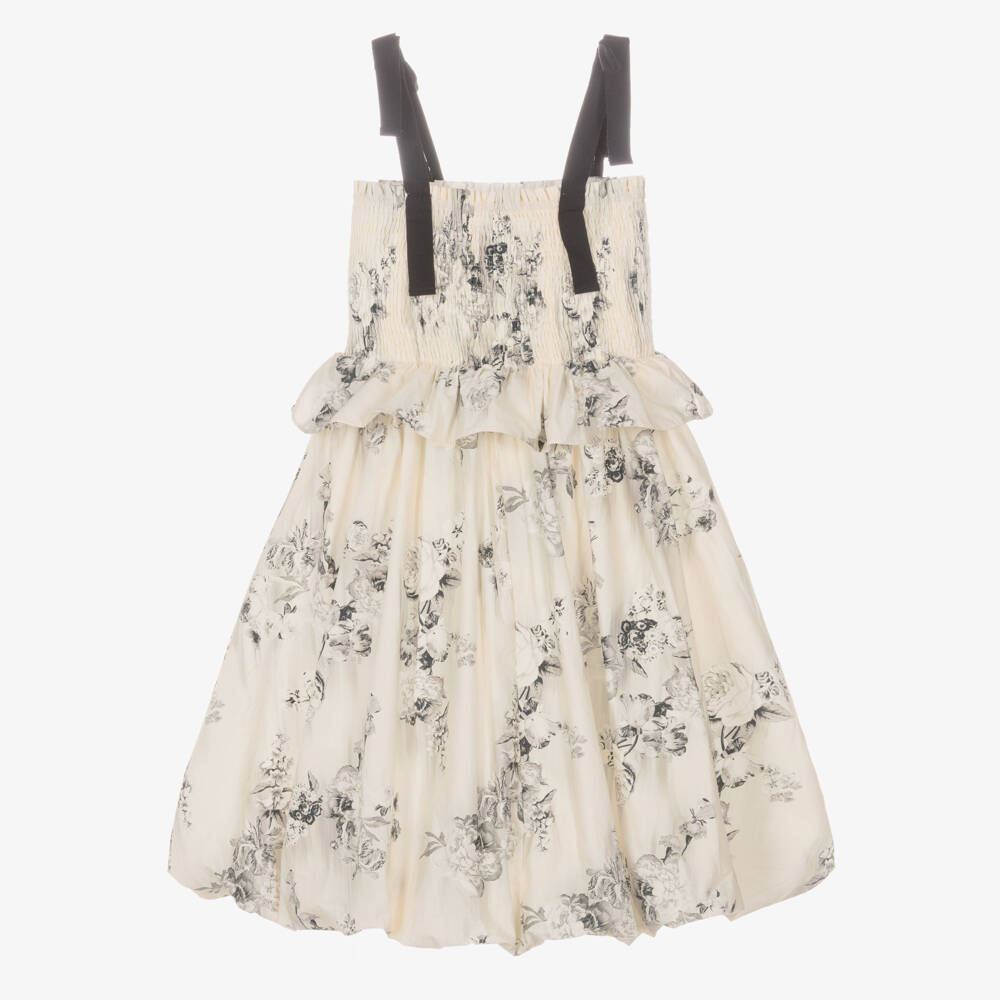 RaspberryPlum-Girls Ivory & Black Floral Print Cotton Dress | Childrensalon Outlet