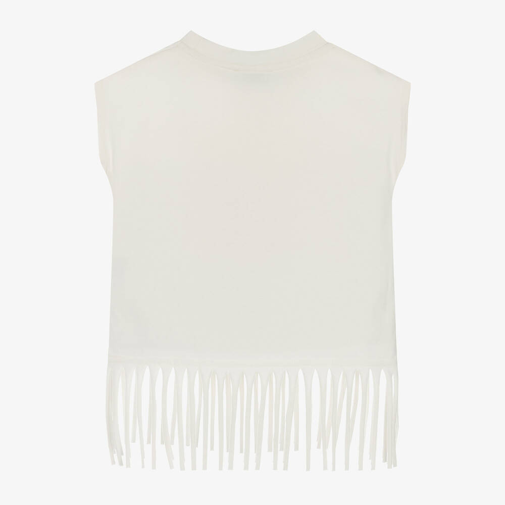 RaspberryPlum-Girls Ivory Cotton Fringed Camel T-Shirt | Childrensalon Outlet