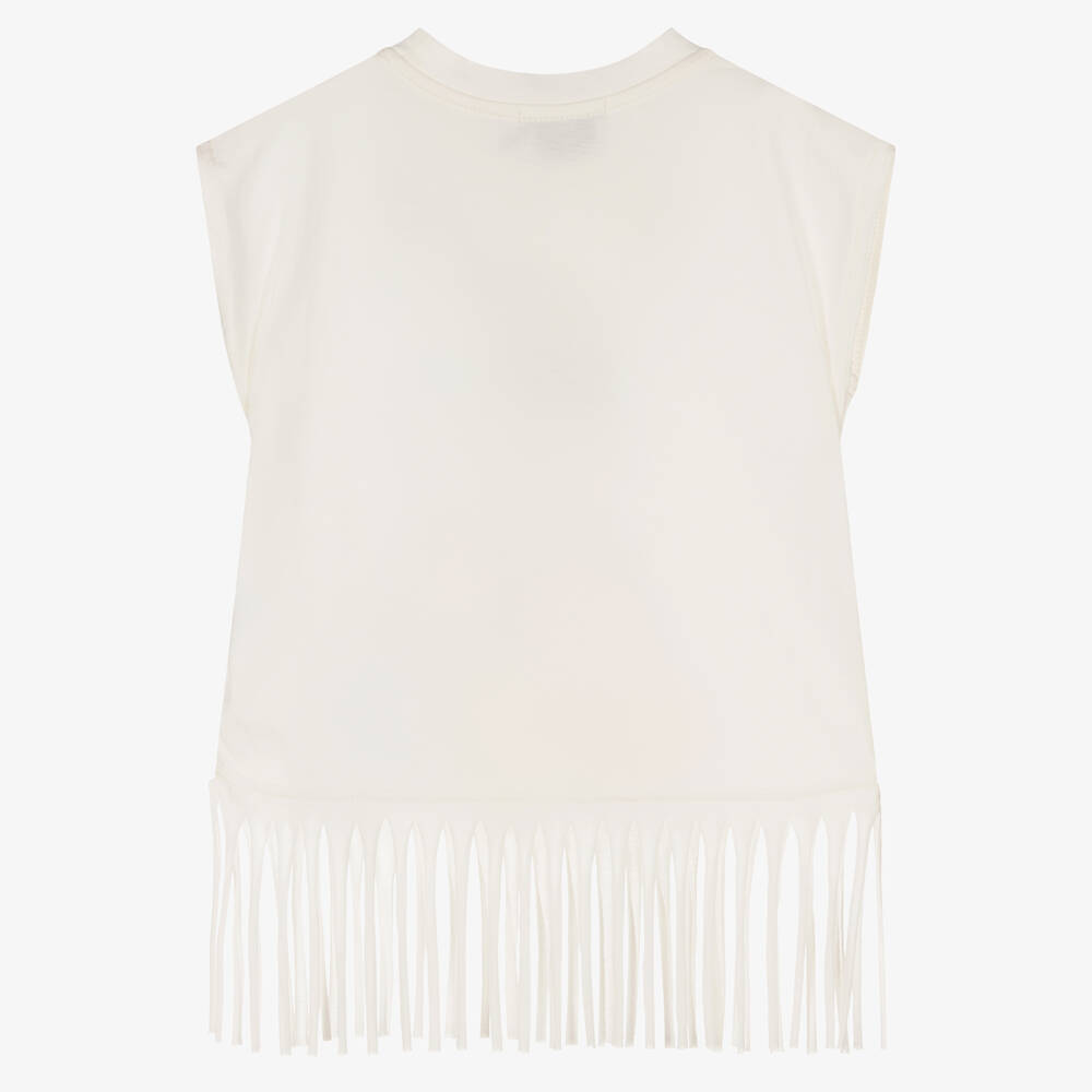 RaspberryPlum-Girls Ivory Fringed Rabbit T-Shirt | Childrensalon Outlet
