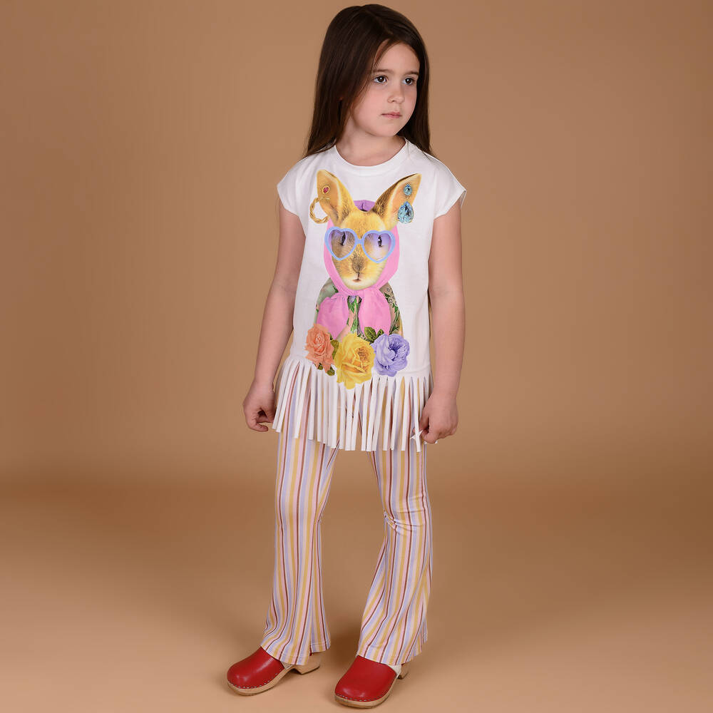 RaspberryPlum-Girls Ivory Fringed Rabbit T-Shirt | Childrensalon Outlet