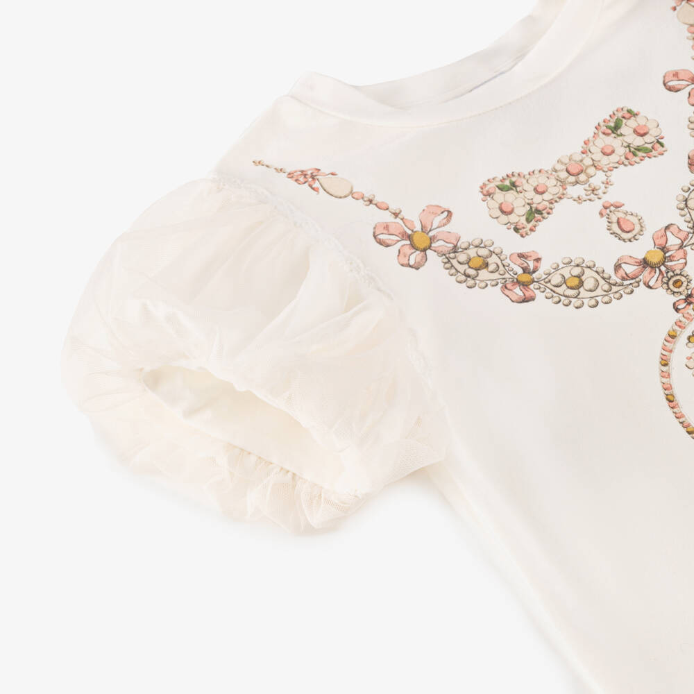 RaspberryPlum-Футболка кремовая с узором ожерелья для девочек | Childrensalon Outlet