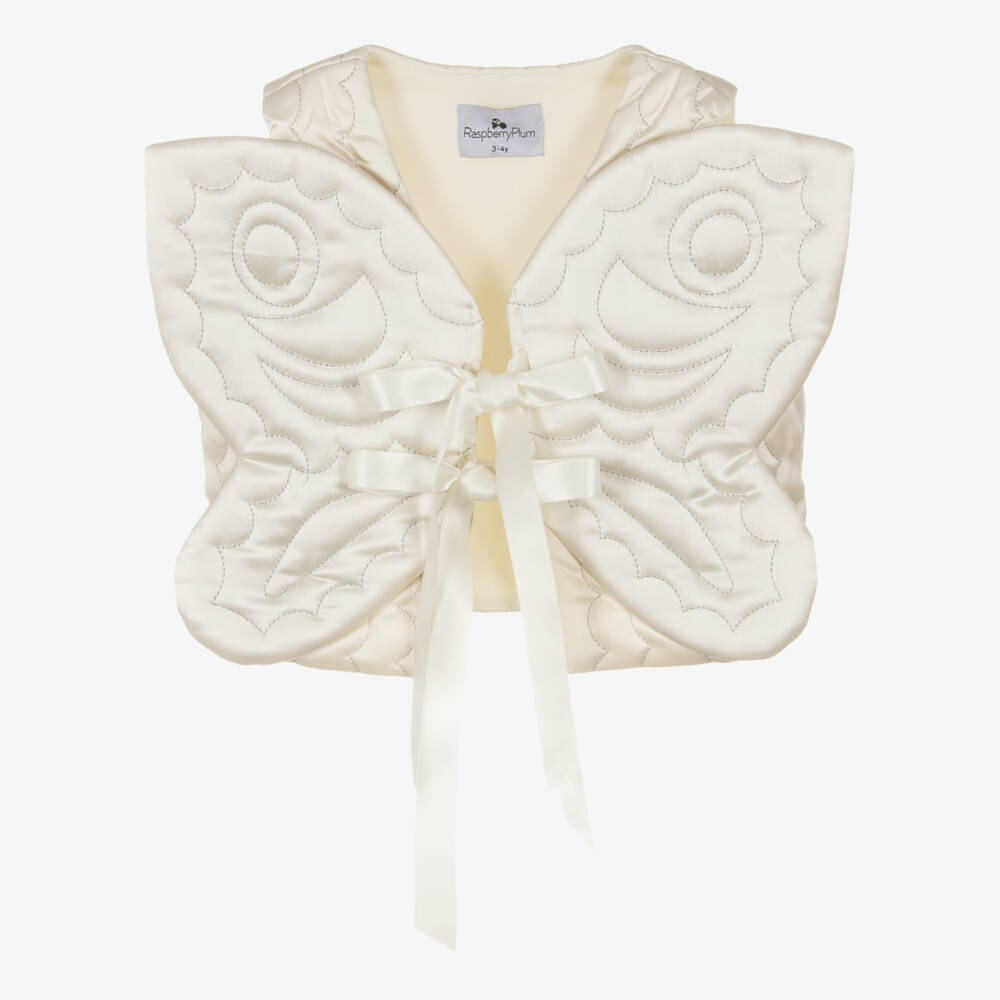 RaspberryPlum-Girls Ivory Quilted Satin Butterfly Waistcoat | Childrensalon Outlet