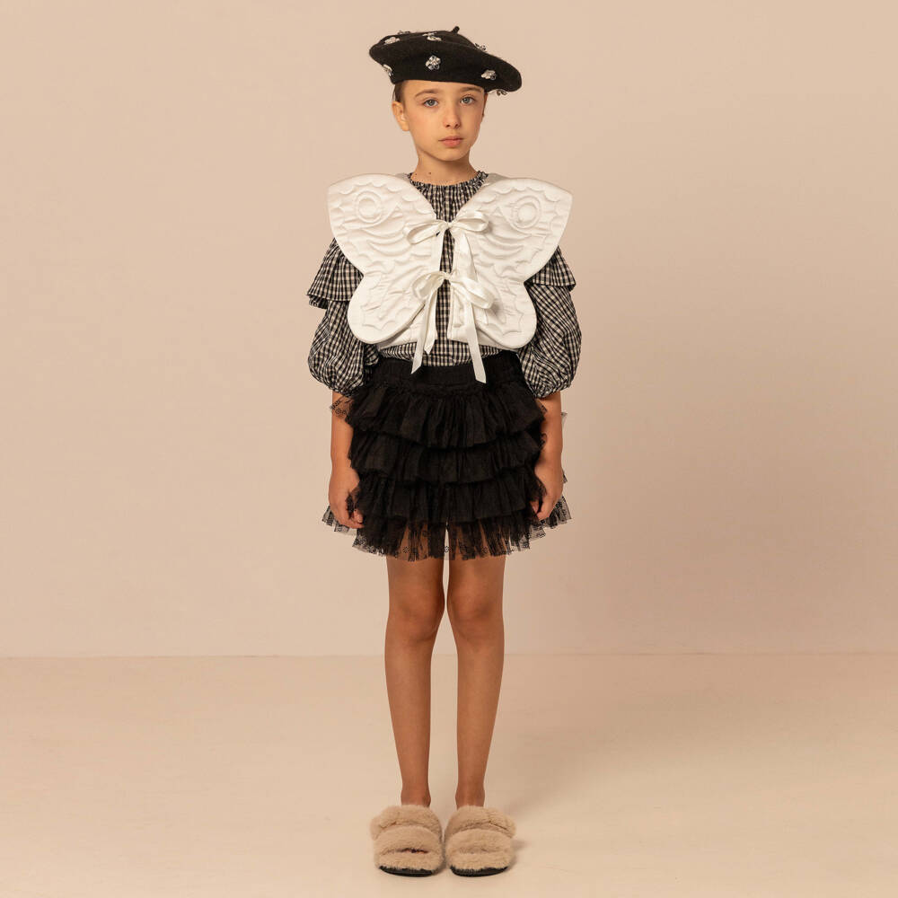 RaspberryPlum-Girls Ivory Quilted Satin Butterfly Waistcoat | Childrensalon Outlet