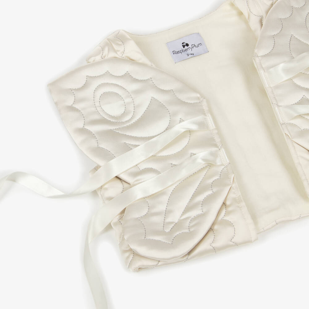 RaspberryPlum-Girls Ivory Quilted Satin Butterfly Waistcoat | Childrensalon Outlet