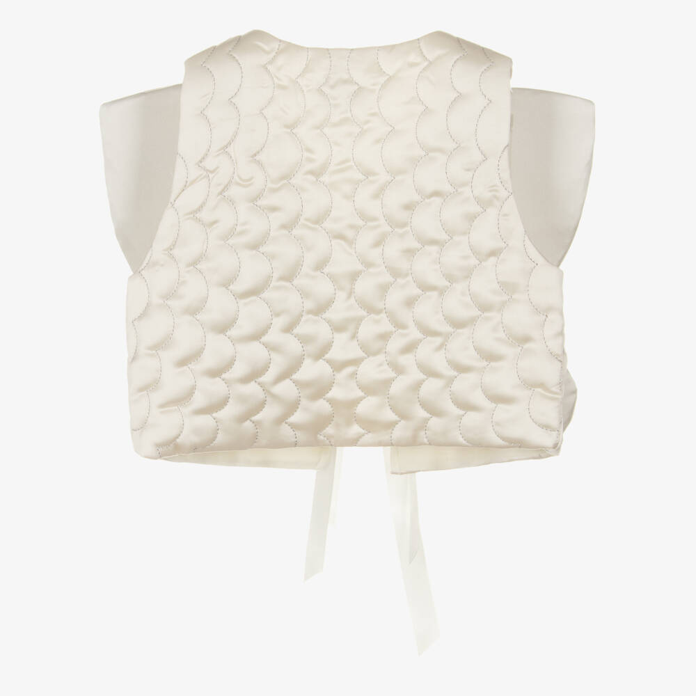 RaspberryPlum-Girls Ivory Quilted Satin Butterfly Waistcoat | Childrensalon Outlet