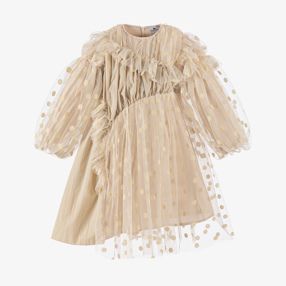 RaspberryPlum-Girls Ivory Spot Frill Dress | Childrensalon Outlet