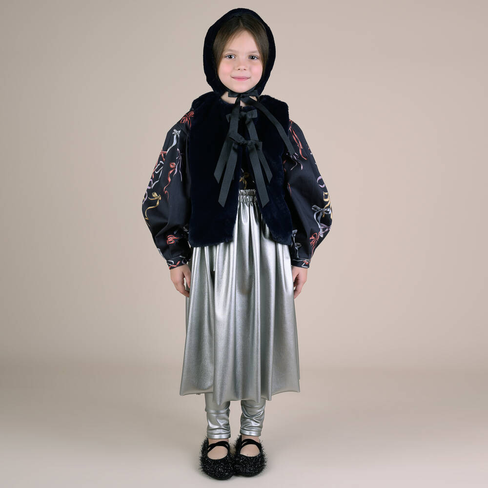 راسبيري بلام -تنورة جلد صناعي لون فضي | Childrensalon Outlet