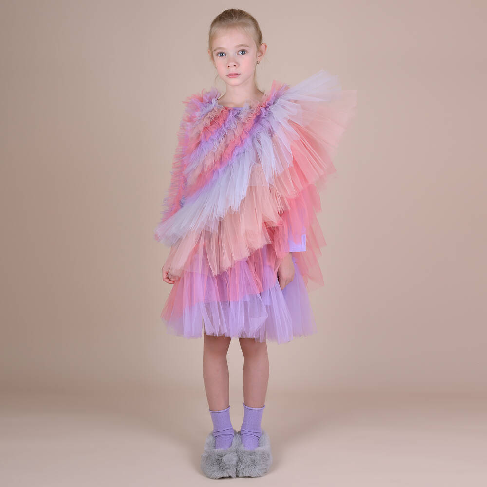 راسبيري بلام -فستان تول بقصة غير مستقيمة لون أزرق وزهري | Childrensalon Outlet