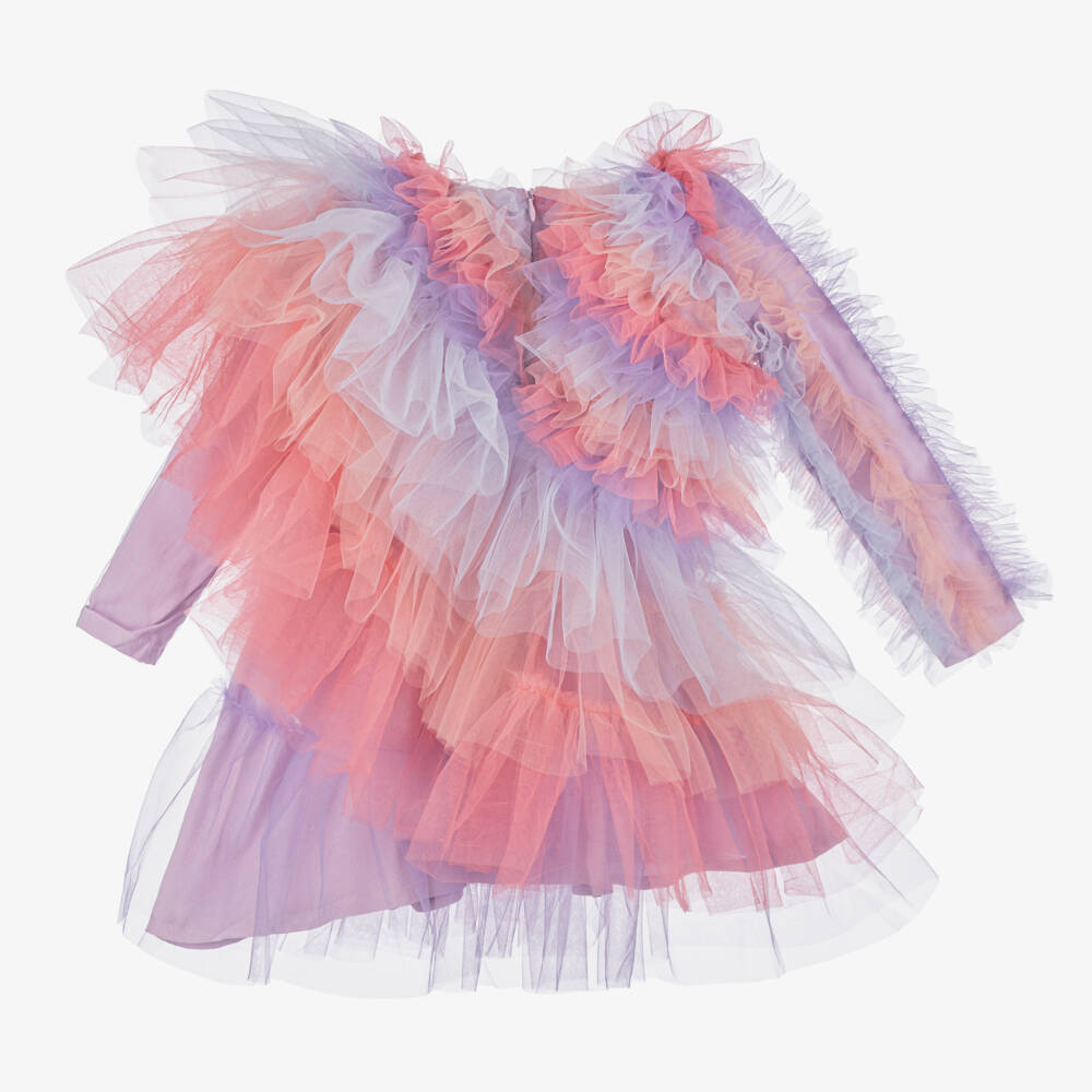 راسبيري بلام -فستان تول بقصة غير مستقيمة لون أزرق وزهري | Childrensalon Outlet