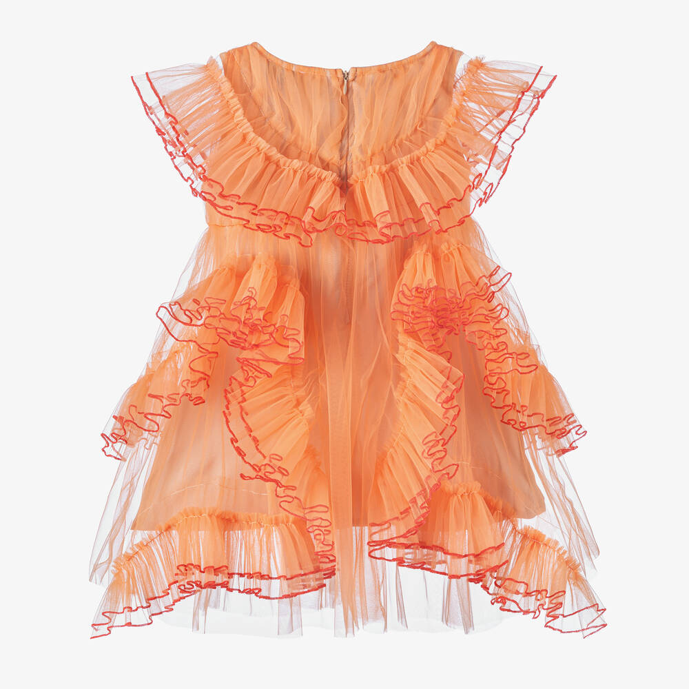 RaspberryPlum-فستان تول لون برتقالي مزين بكشكش | Childrensalon Outlet