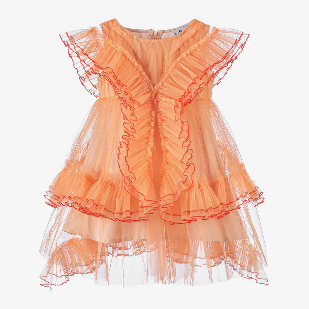 RaspberryPlum-Girls Orange Tulle Ruffle Dress | Childrensalon Outlet