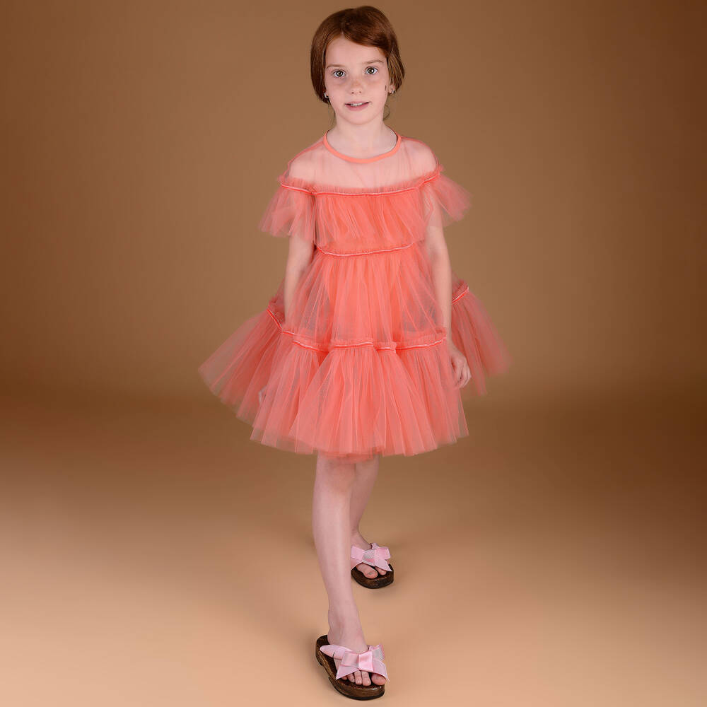 RaspberryPlum-Girls Orange Tulle Tiered Dress | Childrensalon Outlet