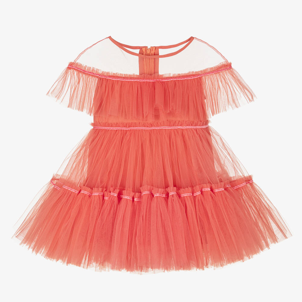 RaspberryPlum - Girls Orange Tulle Tiered Dress | Childrensalon