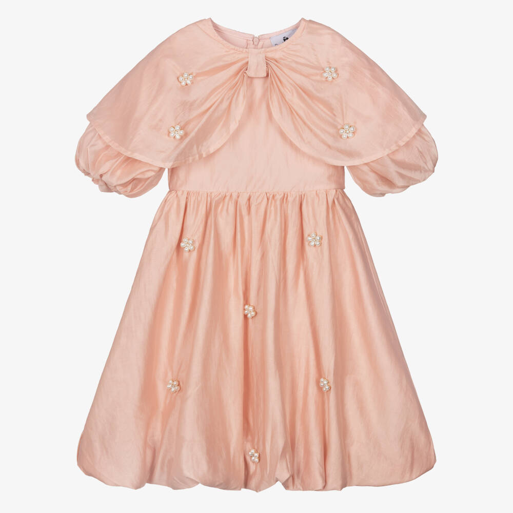RaspberryPlum-Girls Pale Pink Voile Dress with Cape Collar | Childrensalon Outlet