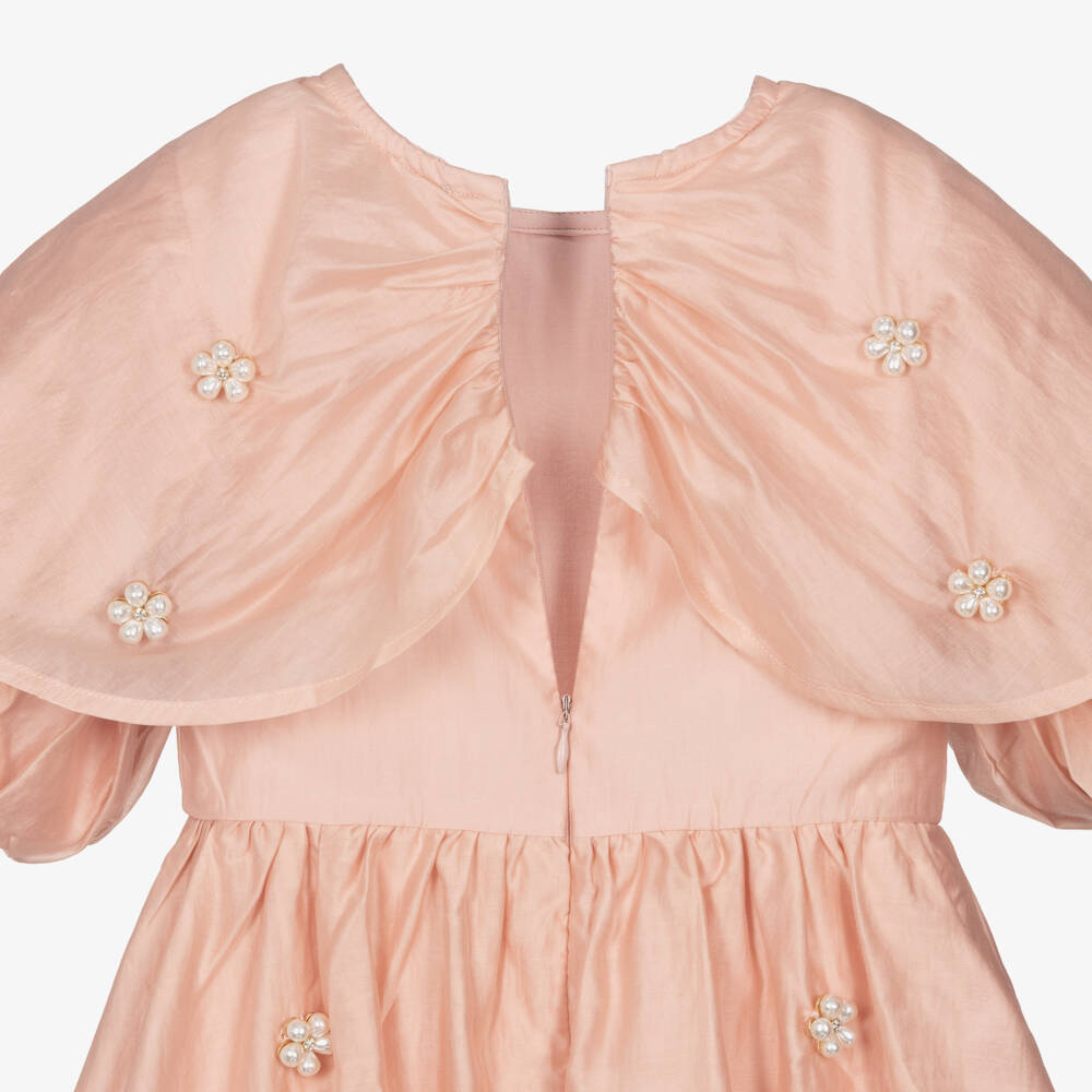 RaspberryPlum-Girls Pale Pink Voile Dress with Cape Collar | Childrensalon Outlet