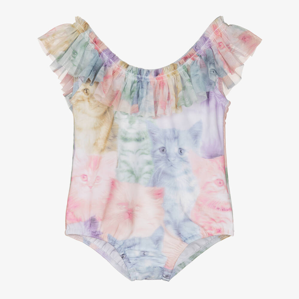 RaspberryPlum - Girls Pastel Kitten Print Tulle Swimsuit | Childrensalon