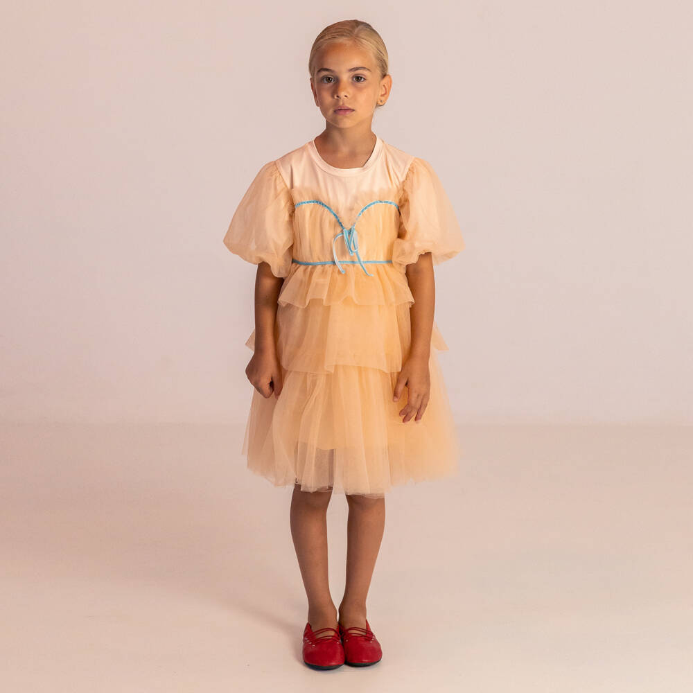 RaspberryPlum-Girls Pastel Orange Jersey & Tulle Dress | Childrensalon Outlet