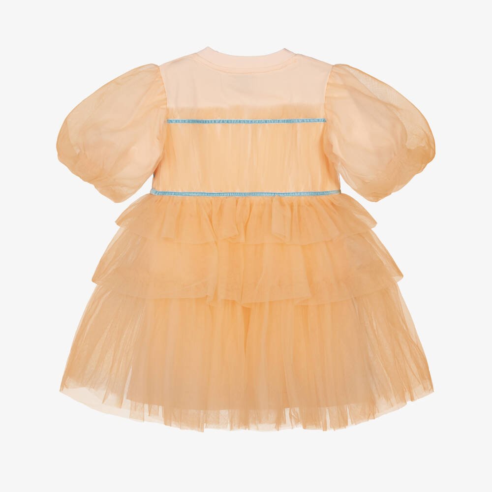 RaspberryPlum-Girls Pastel Orange Jersey & Tulle Dress | Childrensalon Outlet
