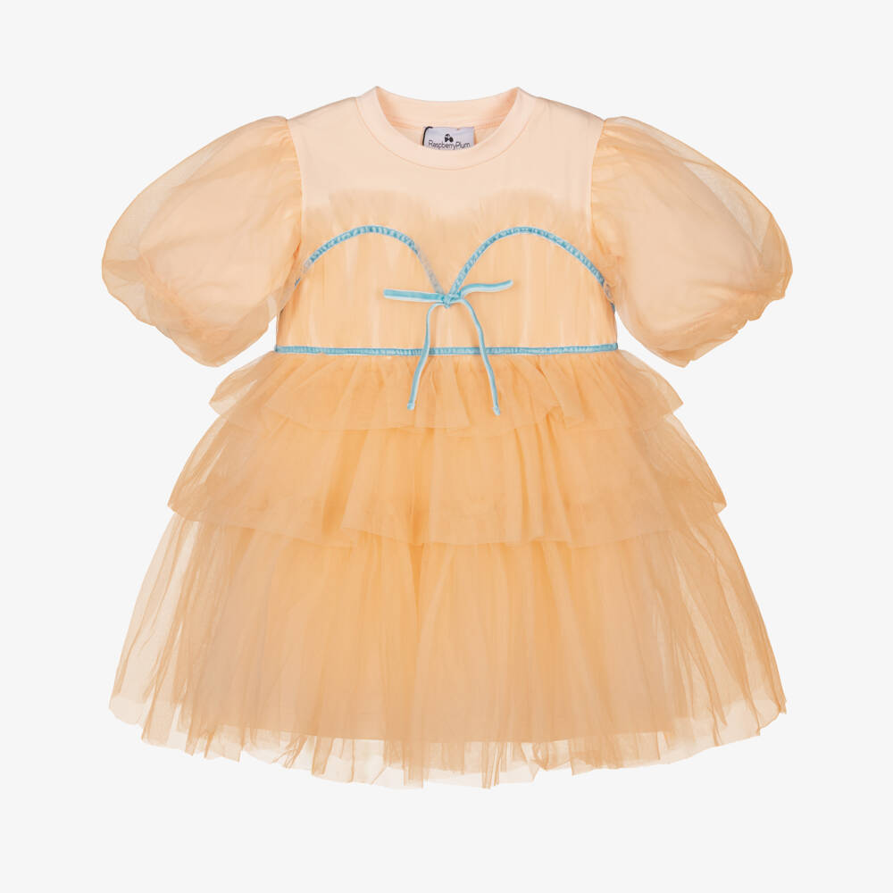 RaspberryPlum-Girls Pastel Orange Jersey & Tulle Dress | Childrensalon Outlet