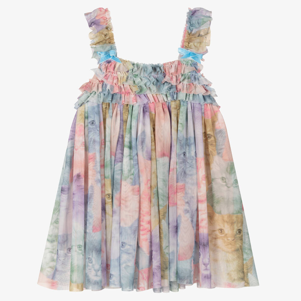 RaspberryPlum - Girls Pastel Pink Kitten Print Tulle Dress | Childrensalon