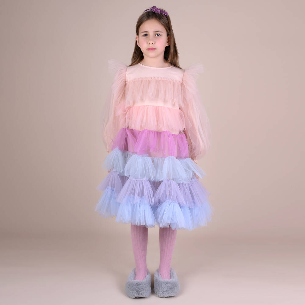RaspberryPlum-Girls Pastel Tiered Tulle Dress | Childrensalon Outlet