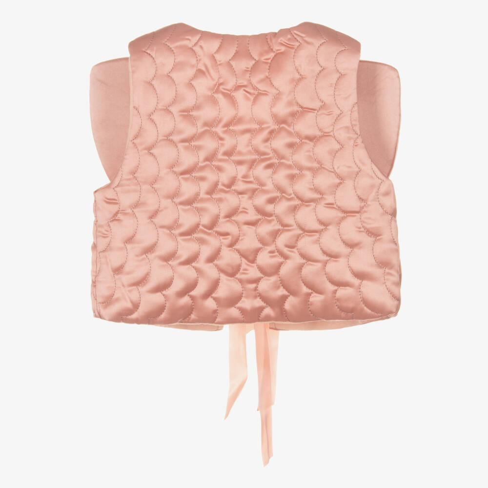 RaspberryPlum-Girls Peach Pink Quilted Satin Butterfly Waistcoat | Childrensalon Outlet