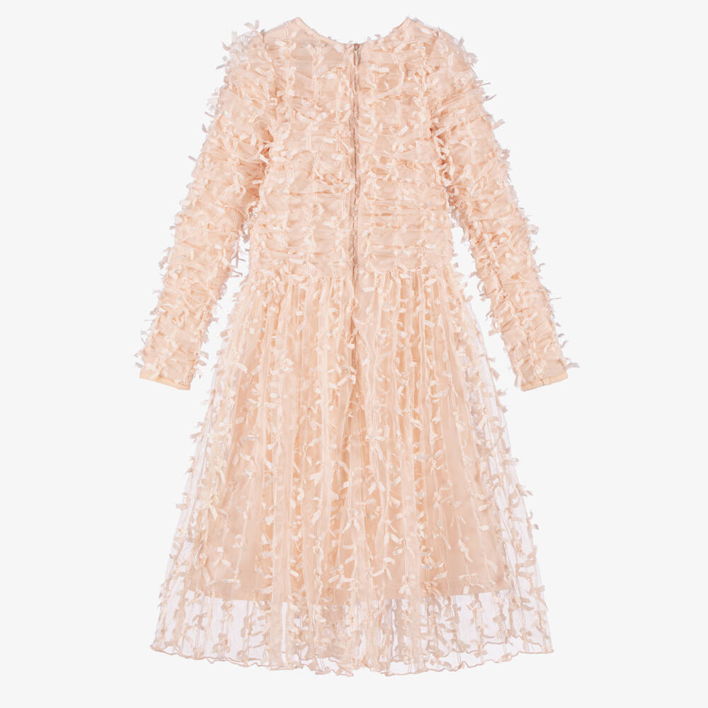 RaspberryPlum-Girls Peach Pink Tulle Dress with Bows | Childrensalon Outlet