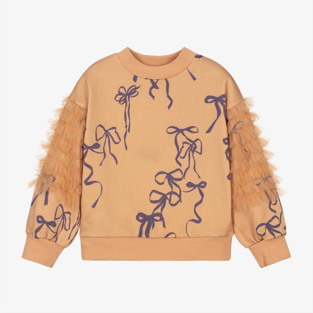 RaspberryPlum-Girls Peach Tulle Frill Sweatshirt | Childrensalon Outlet