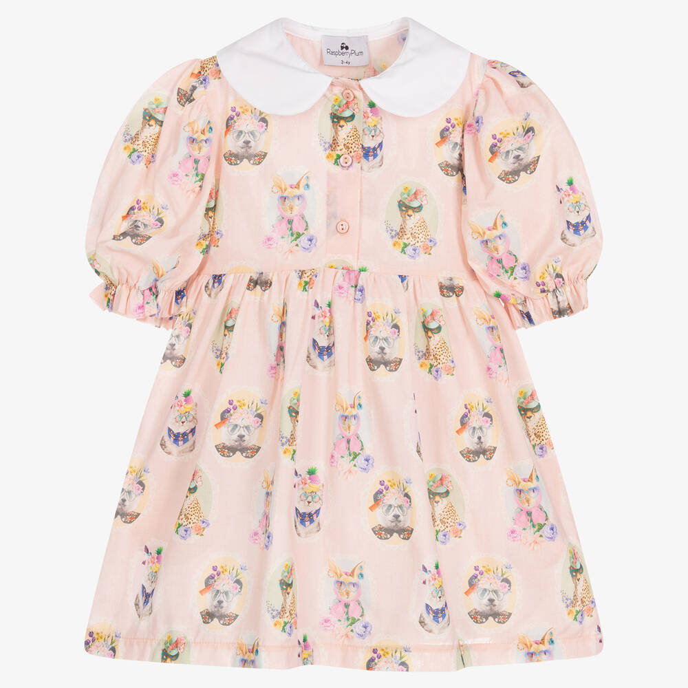 RaspberryPlum - Robe rose en coton à imprimé animal  | Childrensalon