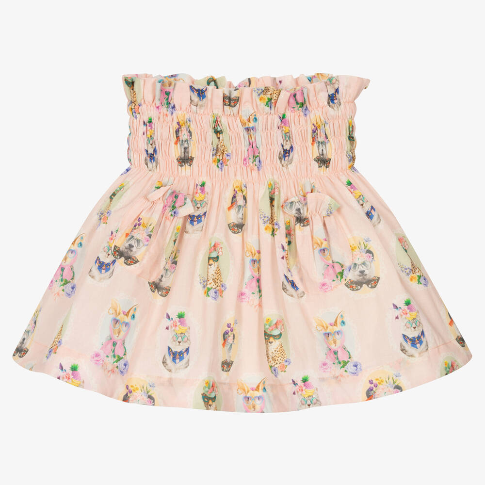 RaspberryPlum - Girls Pink Animal Print Cotton Skirt  | Childrensalon